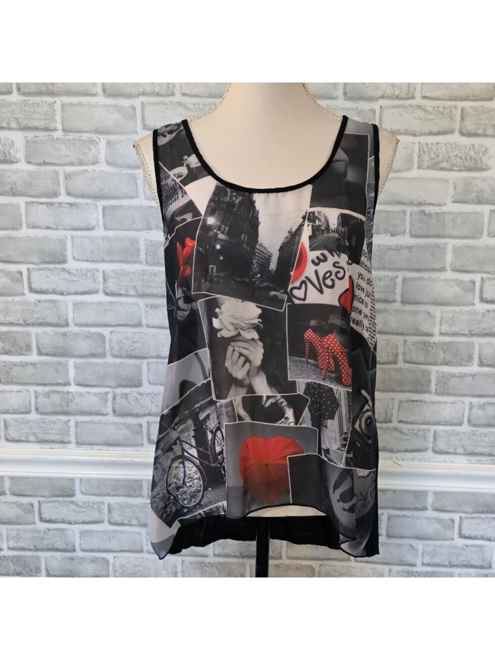 Vtg Annabelle Tank Top Sheer Front Graphic Indie Grunge Cyberpunk Goth Rave L